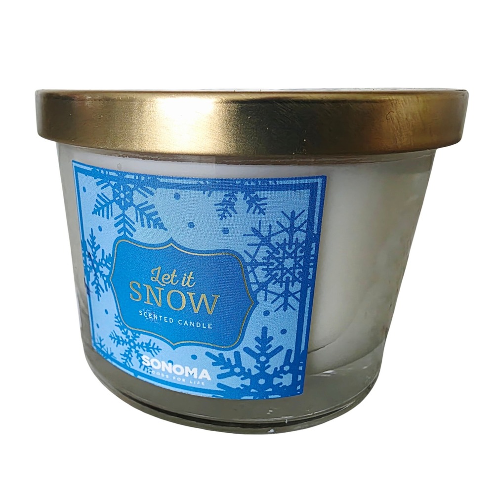 Sonoma Let it‎ Snow Scented Candle Glass Jar Gold Lid Winter Holiday Vintage NEW